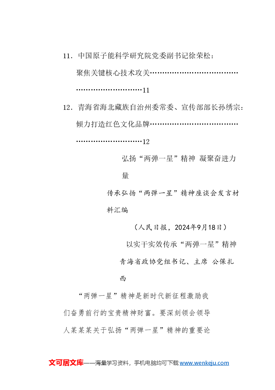(12篇)传承弘扬“两弹一星”精神座谈会发言材料汇编.doc,第3页预览