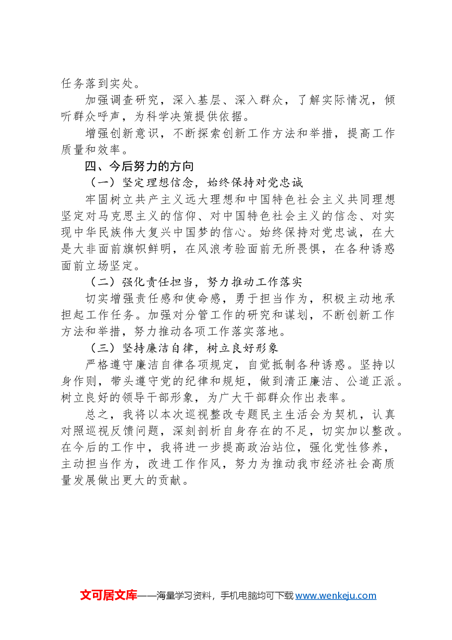 副市长巡视整改专题民主生活会个人发言提纲.docx,第4页预览