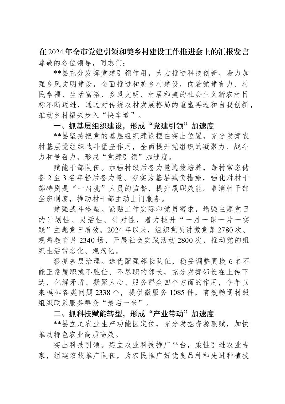 在2024年全市党建引领和美乡村建设工作推进会上的汇报发言.docx,第1页预览