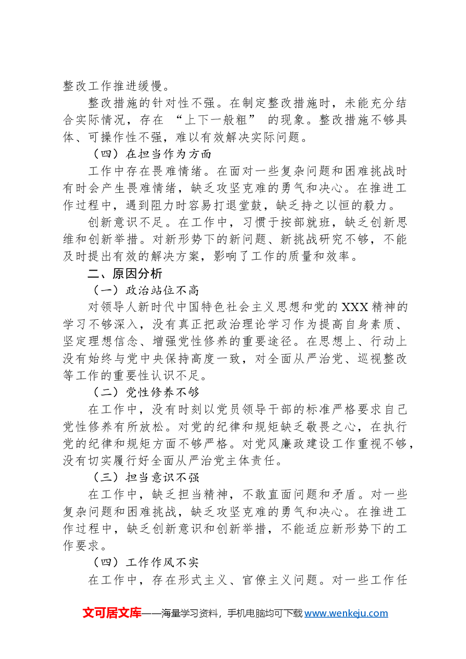 副市长巡视整改专题民主生活会个人发言提纲.docx,第2页预览