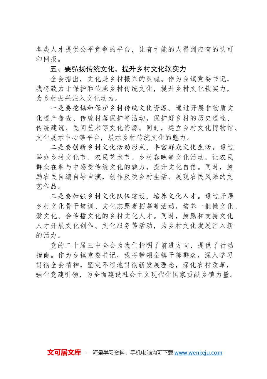 乡镇党委书记关于党的二十届三中全会精神研讨发言提纲.docx，第4页预览