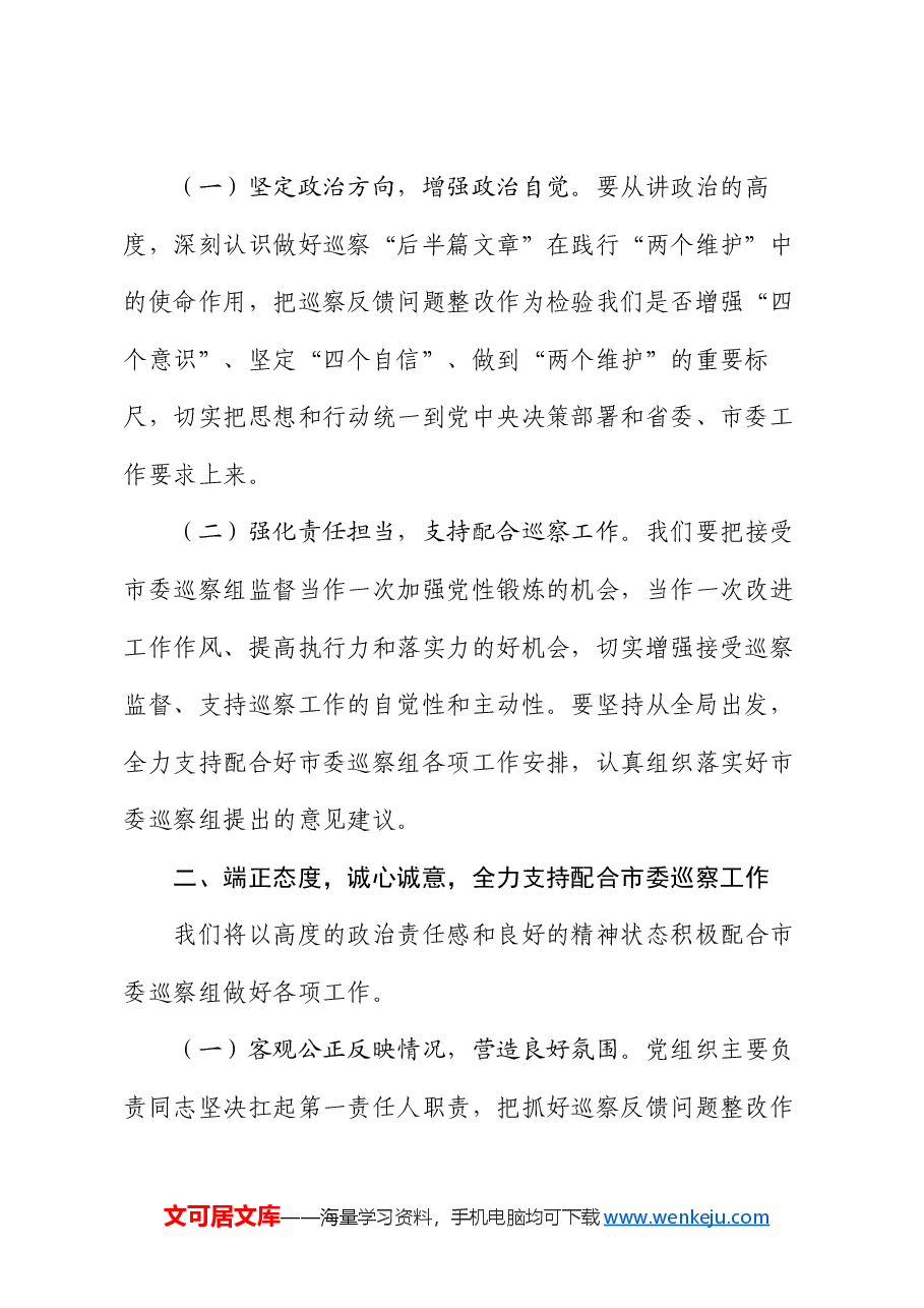 2024年巡察整改单位一把手表态发言.docx,第2页预览