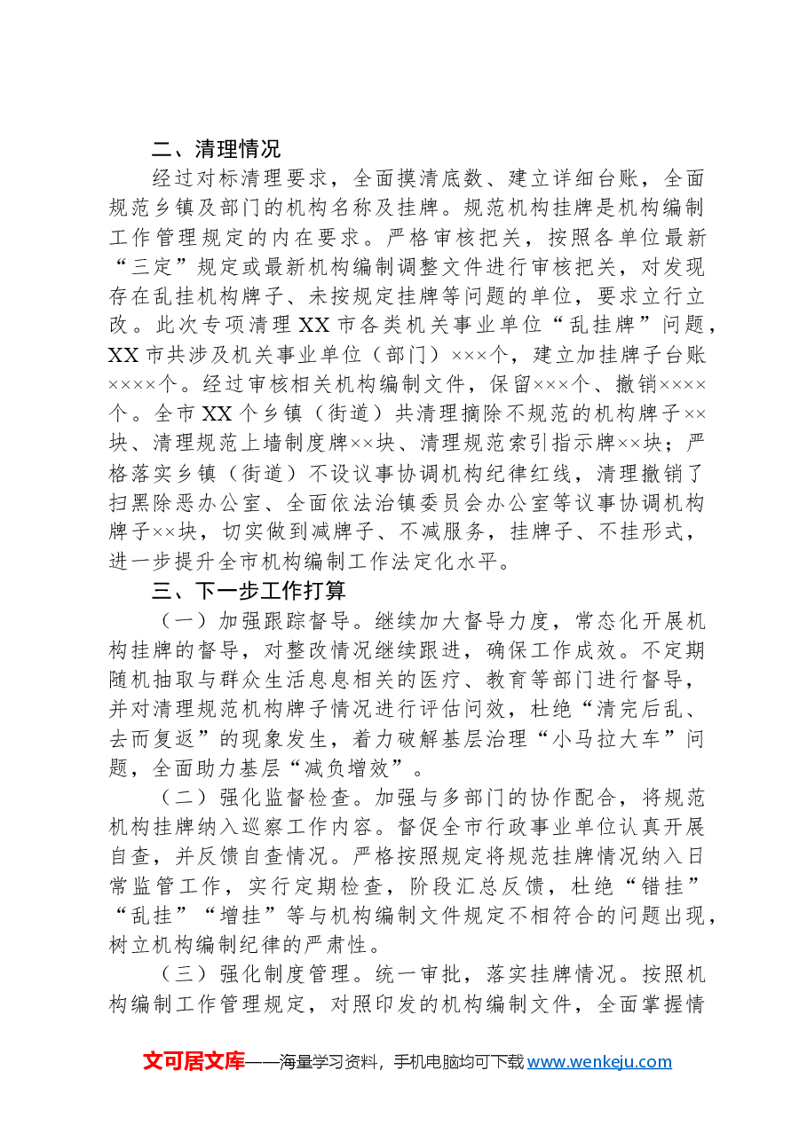 XX市开展乱挂机构牌子专项清理工作情况报告.docx,第2页预览