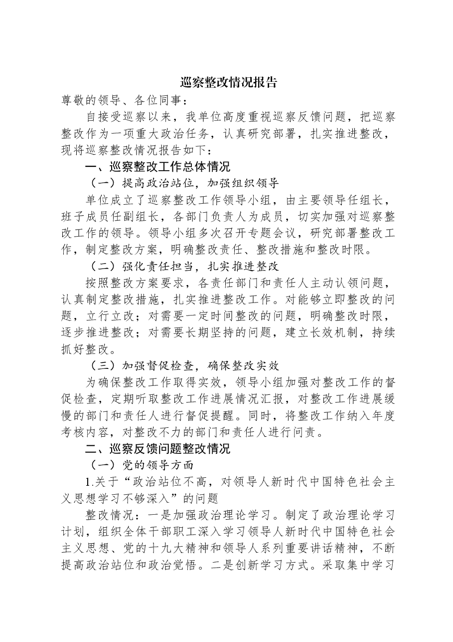巡察整改情况报告.docx,第1页预览