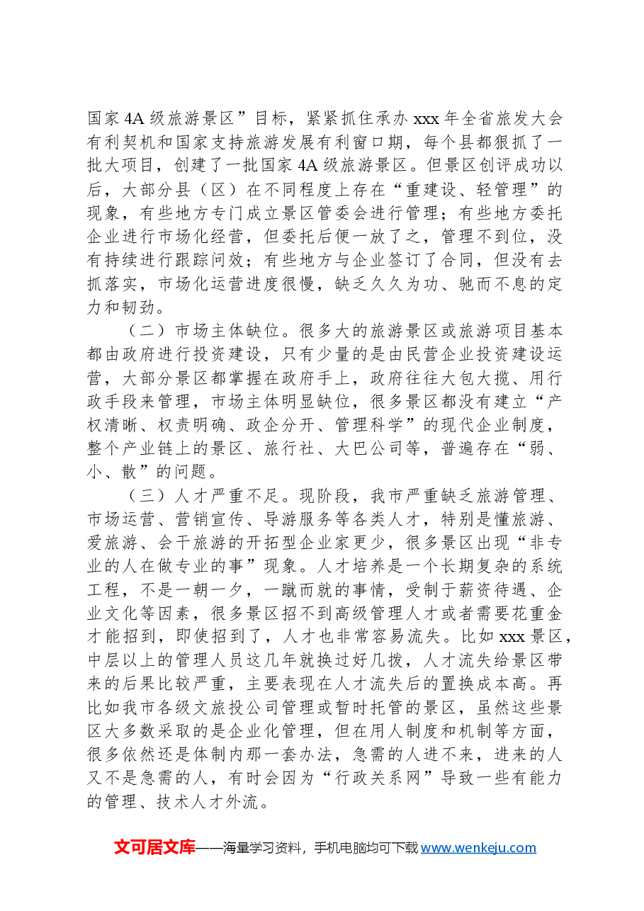 x市推进旅游景区景点市场化运营督查报告.docx,第3页预览