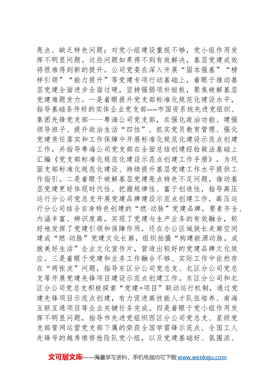 国有企业关于以示范创建推动基层党建全面进步全面过硬工作情况的报告.docx,第3页预览