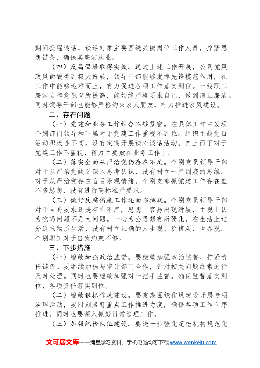2024年国企第三季度纪检工作开展情况报告.docx,第2页预览
