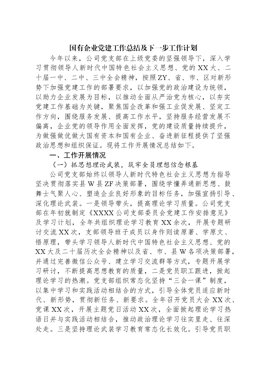 2024年国有企业党建工作总结及下一步工作计划.docx,第1页预览