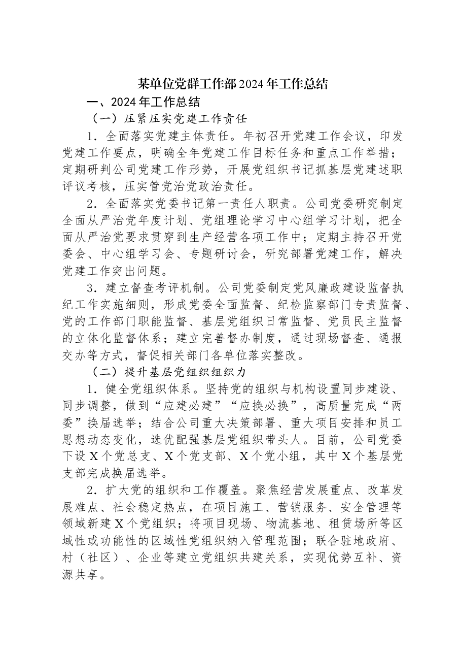 某单位党群工作部2024年工作总结.docx,第1页预览