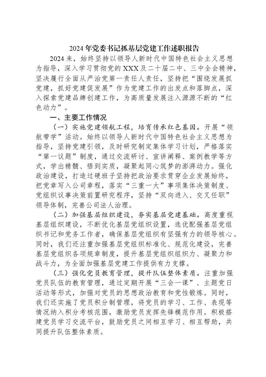2024年党委书记抓基层党建工作述职报告.docx,第1页预览