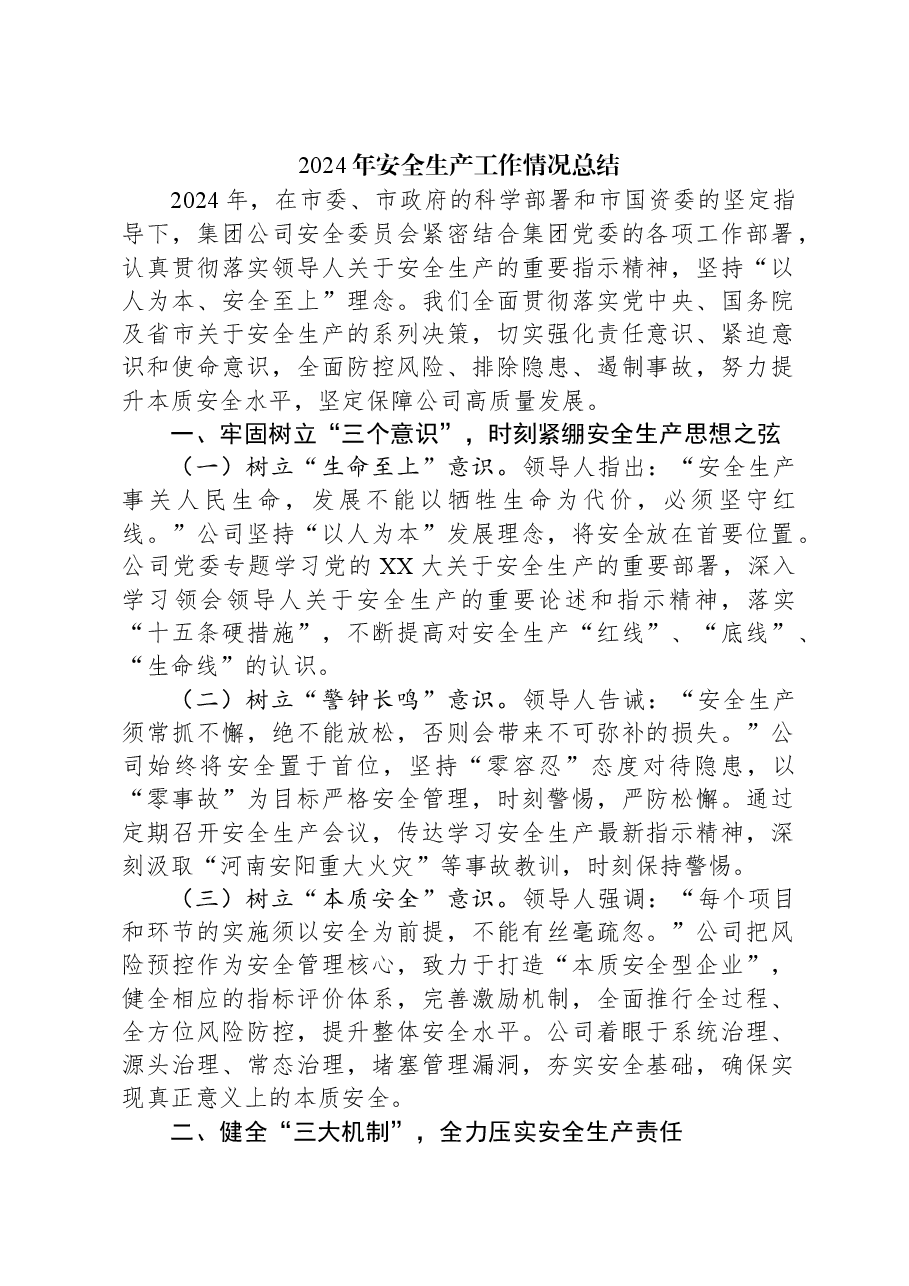 2024年安全生产工作情况总结.docx，第1页预览