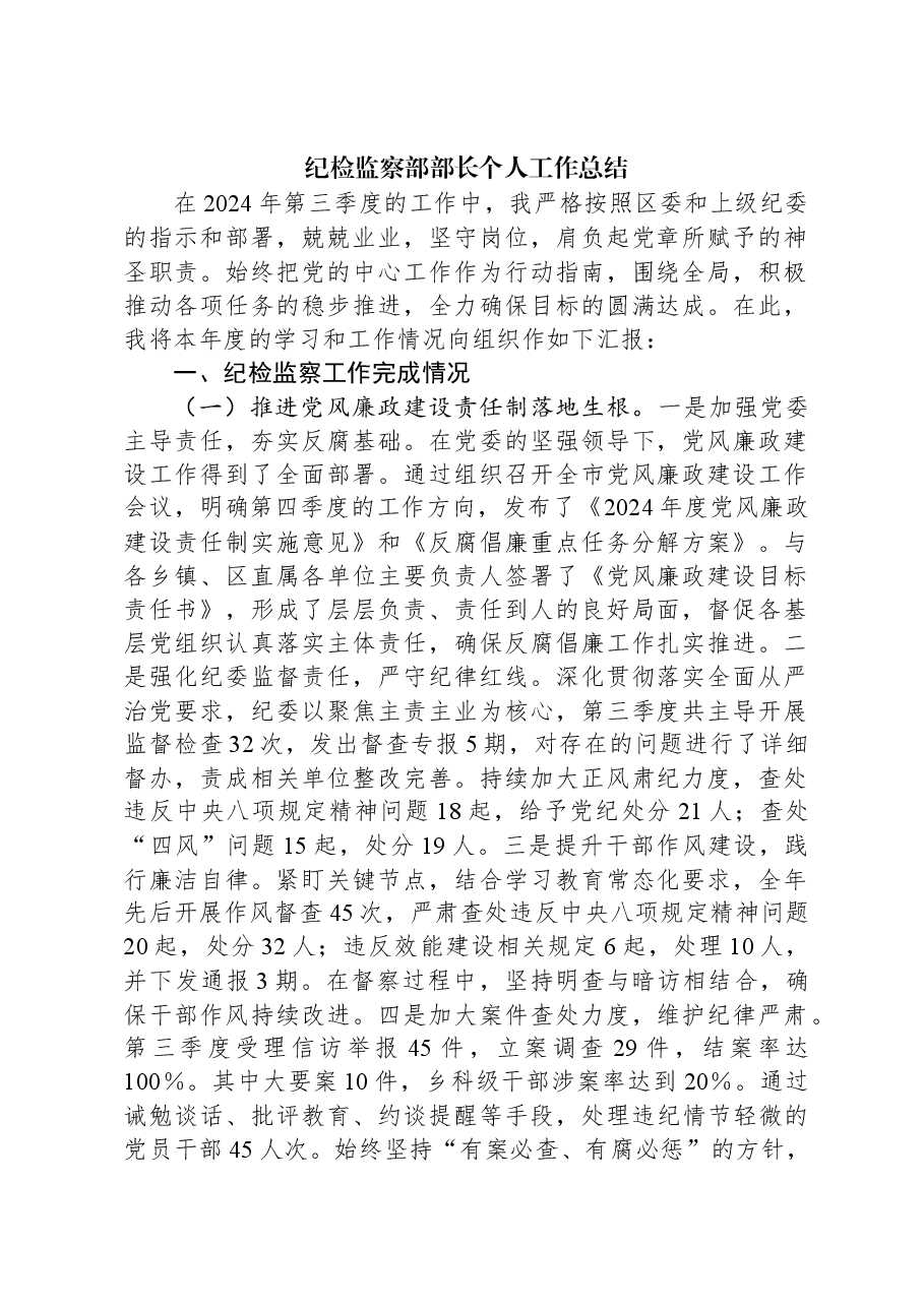 2024年纪检监察部部长个人工作总结.docx,第1页预览
