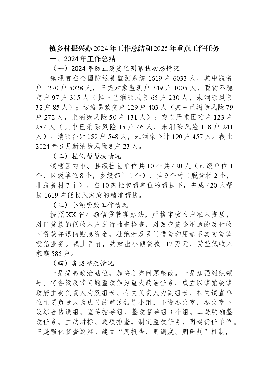 镇乡村振兴办2024年工作总结和2025年重点工作任务.docx,第1页预览