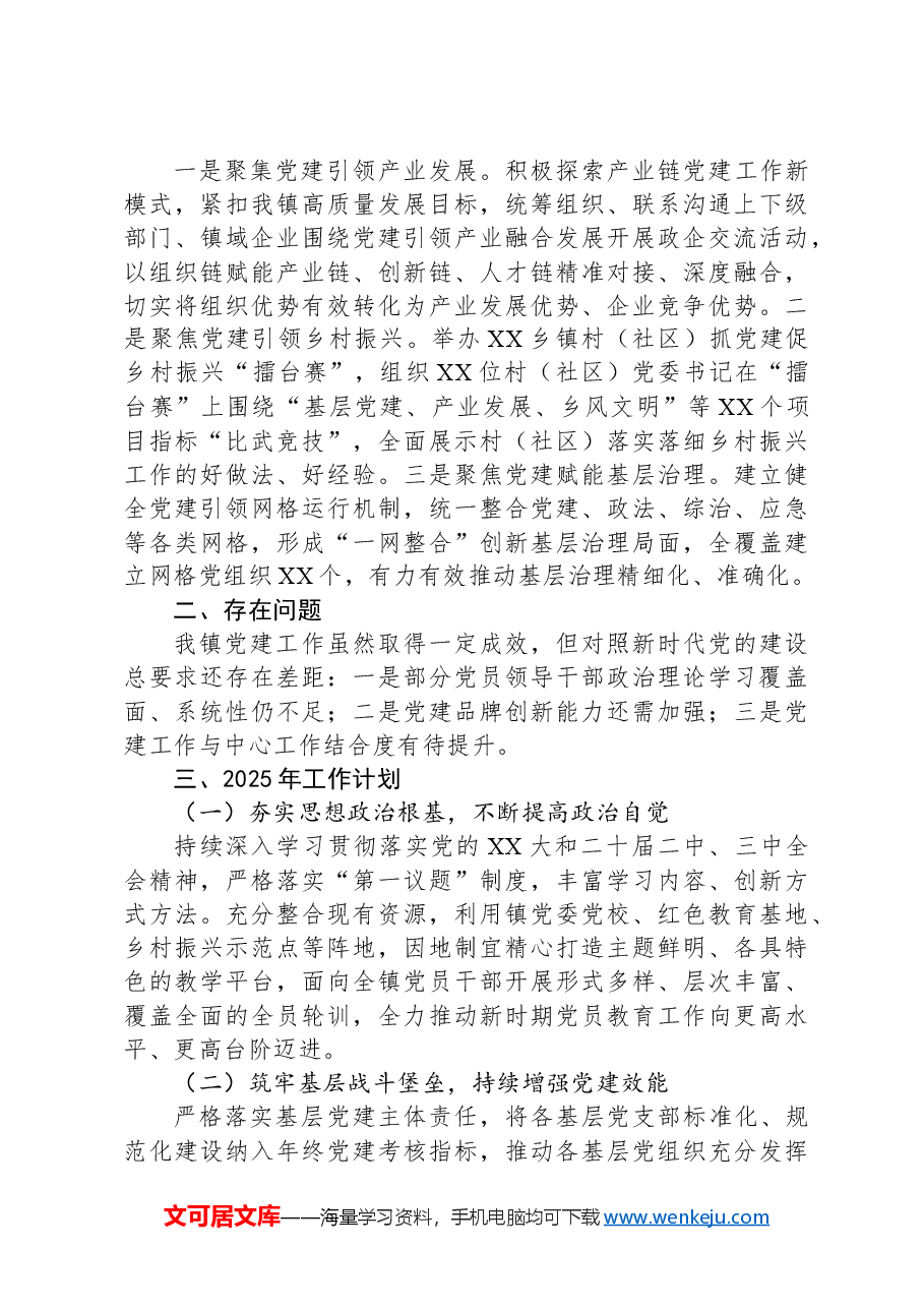 XX乡镇2024年党建工作总结和2025年工作计划.docx,第3页预览