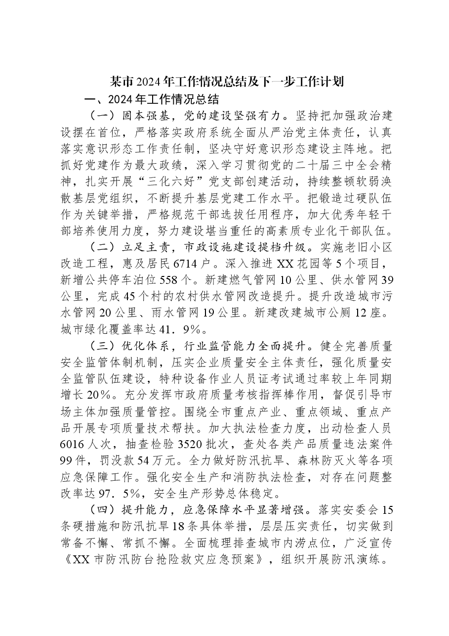 某市2024年工作情况总结及下一步工作计划.docx,第1页预览