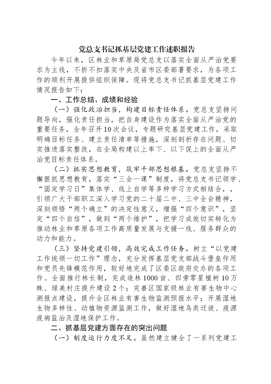 2024年党总支书记抓基层党建工作述职报告.docx，第1页预览