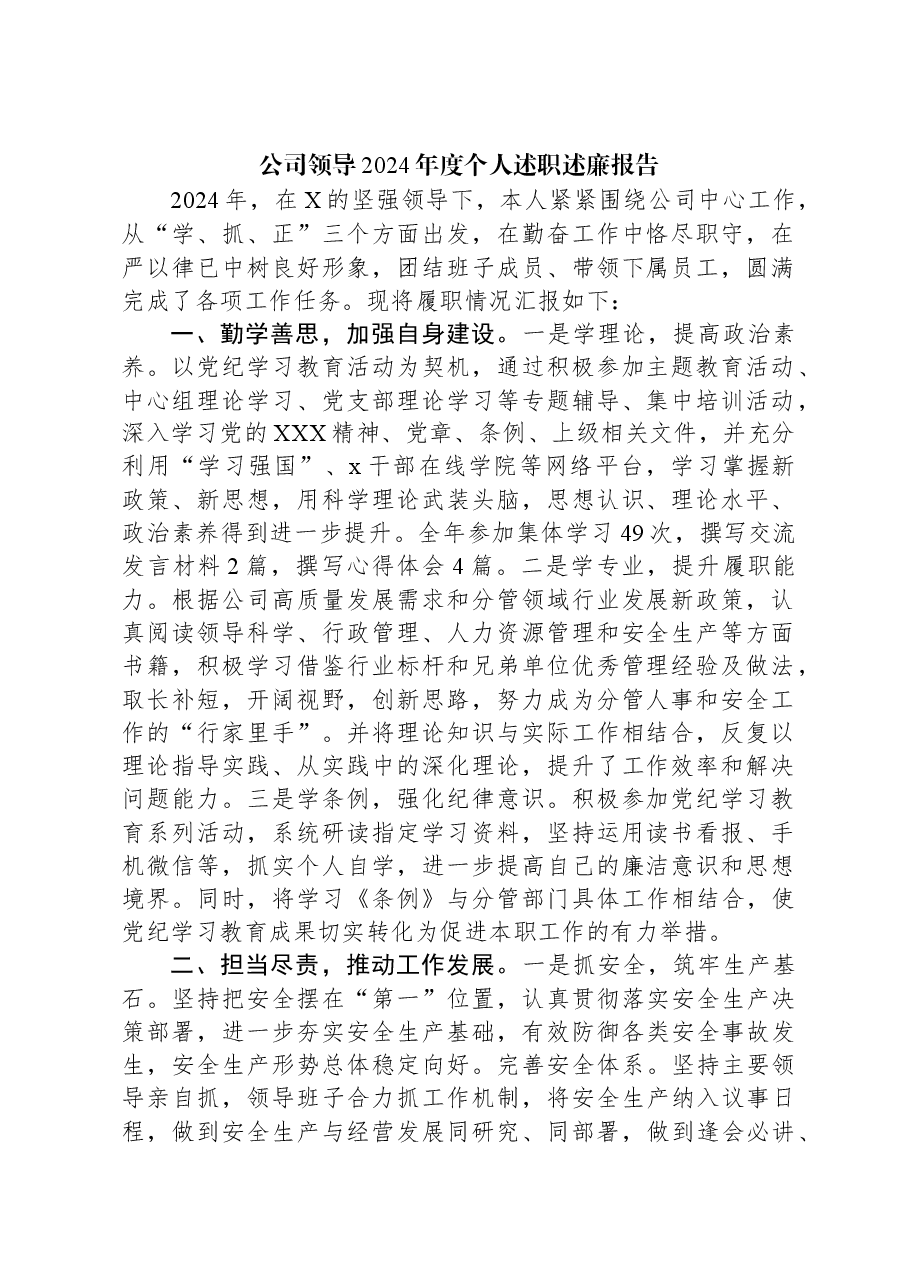 公司领导2024年度个人述职述廉报告.docx,第1页预览