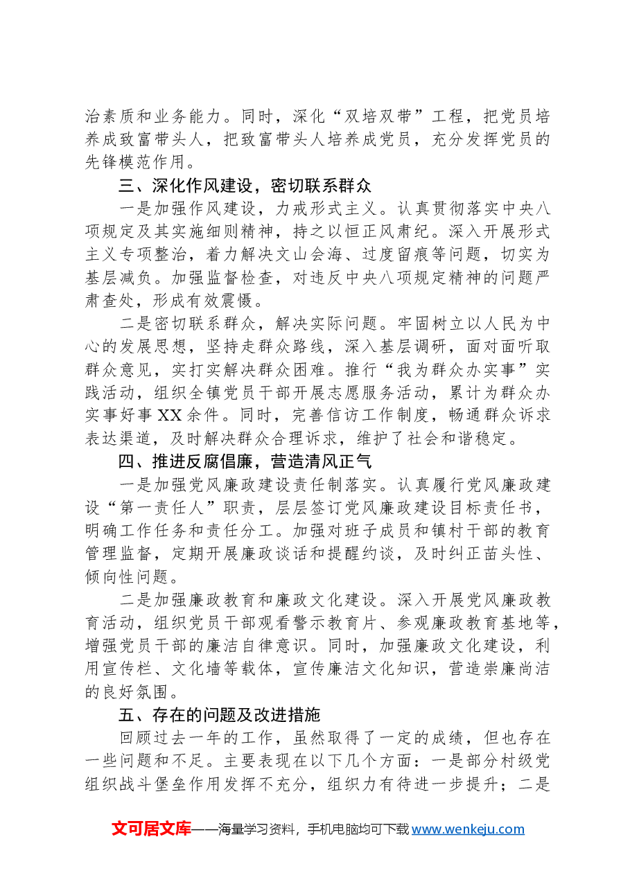 XX乡镇2024年度党建工作述职报告.docx,第2页预览