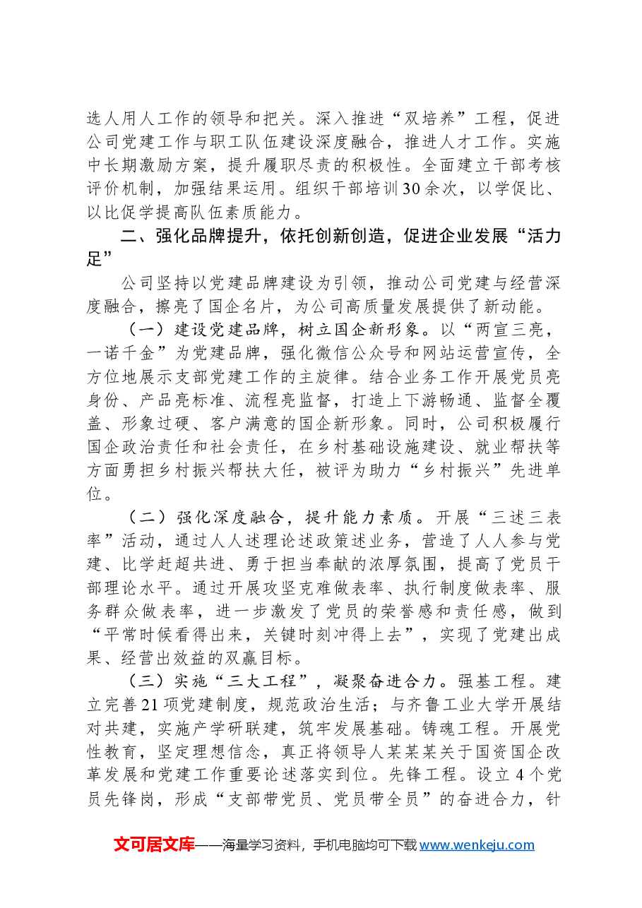 国企党委书记2024年度抓基层党建工作述职报告.docx,第2页预览
