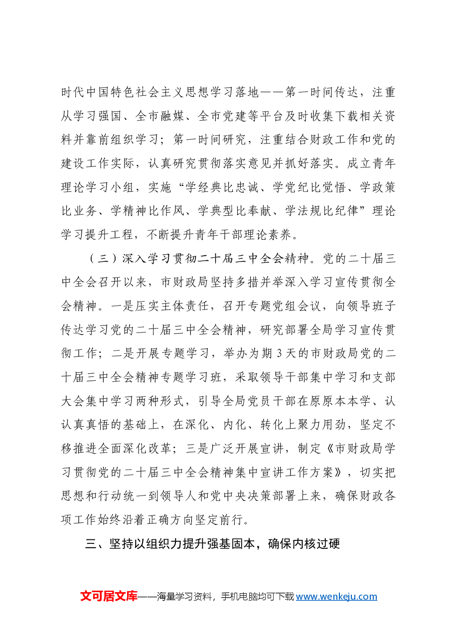 市财政局党组书记2024年度抓党建工作述职报告.docx,第3页预览