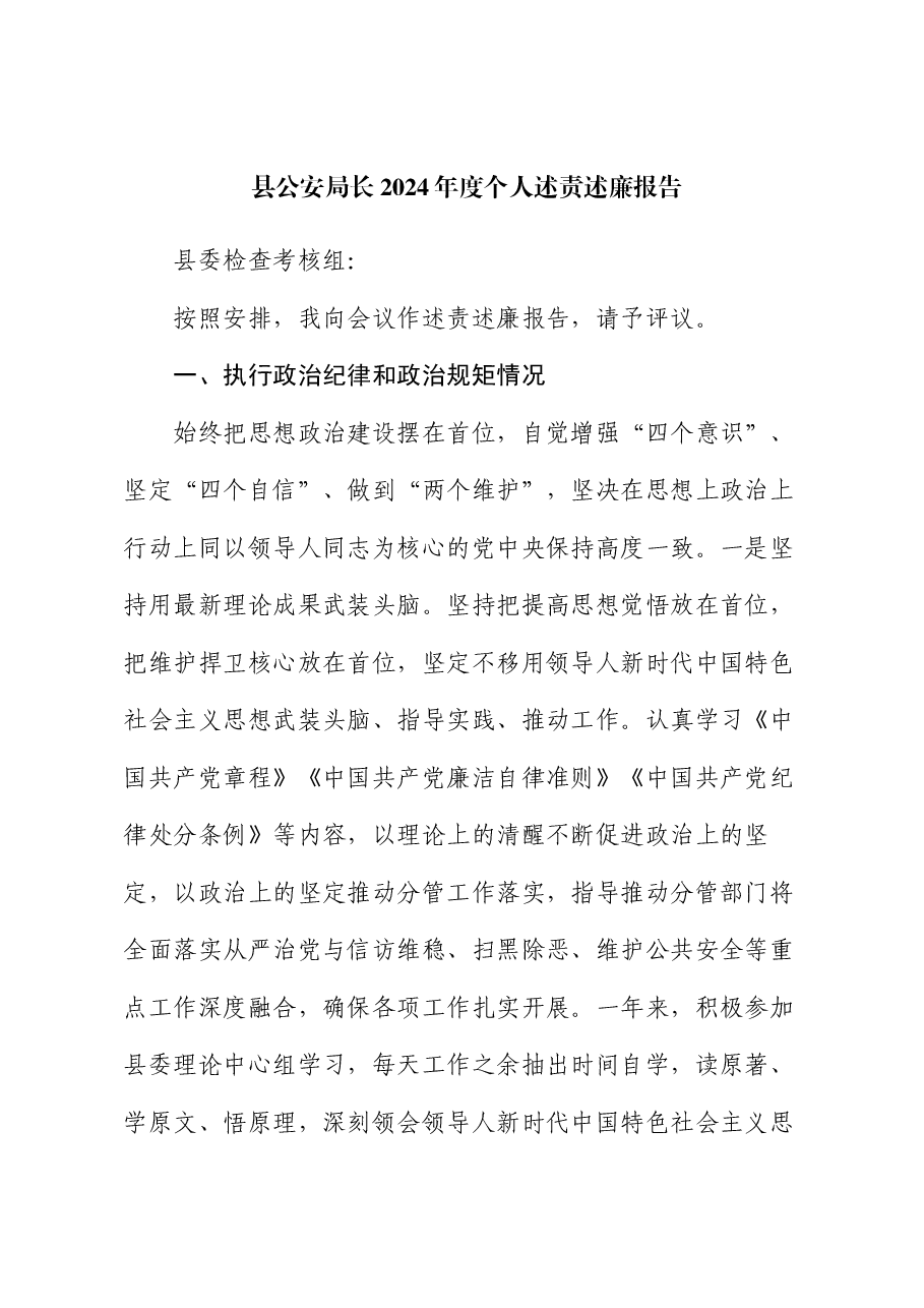 县公安局长2024年度个人述责述廉报告.docx，第1页预览