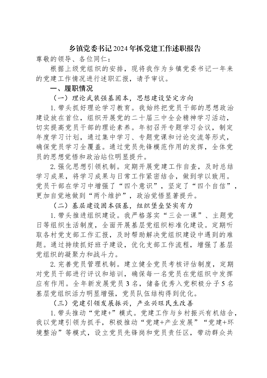 乡镇党委书记2024年抓党建工作述职报告.docx,第1页预览