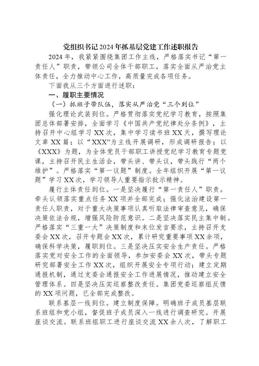 党组织书记2024年抓基层党建工作述职报告.docx,第1页预览