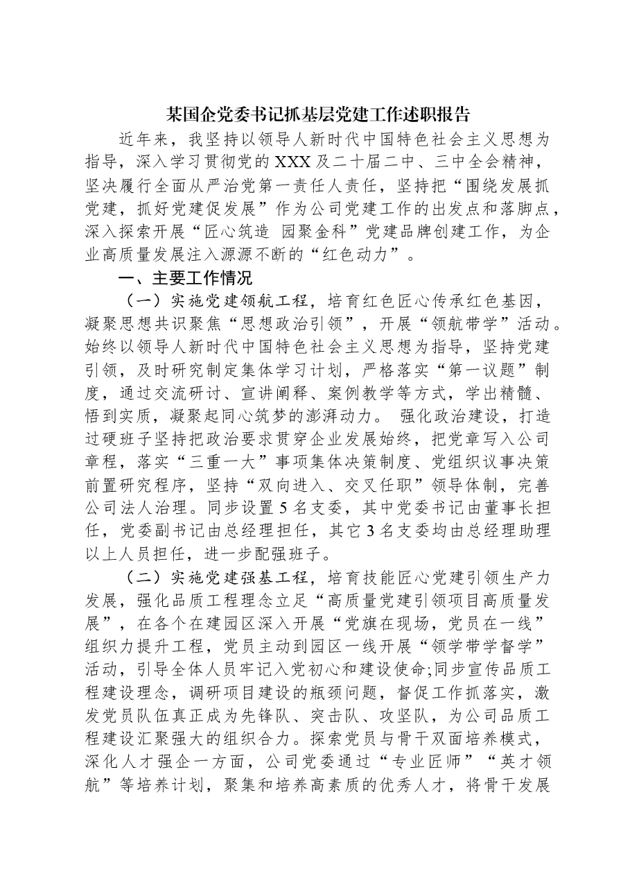 某国企党委书记抓基层党建工作述职报告.docx,第1页预览