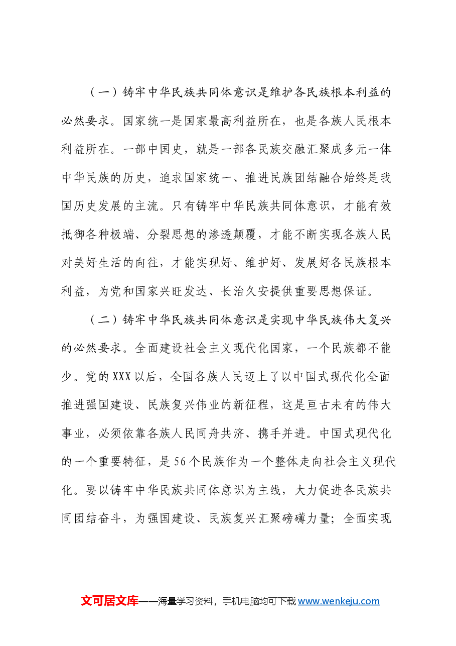 党课:铸牢中华民族共同体意识,助力乡村振兴专题党课.docx,第2页预览