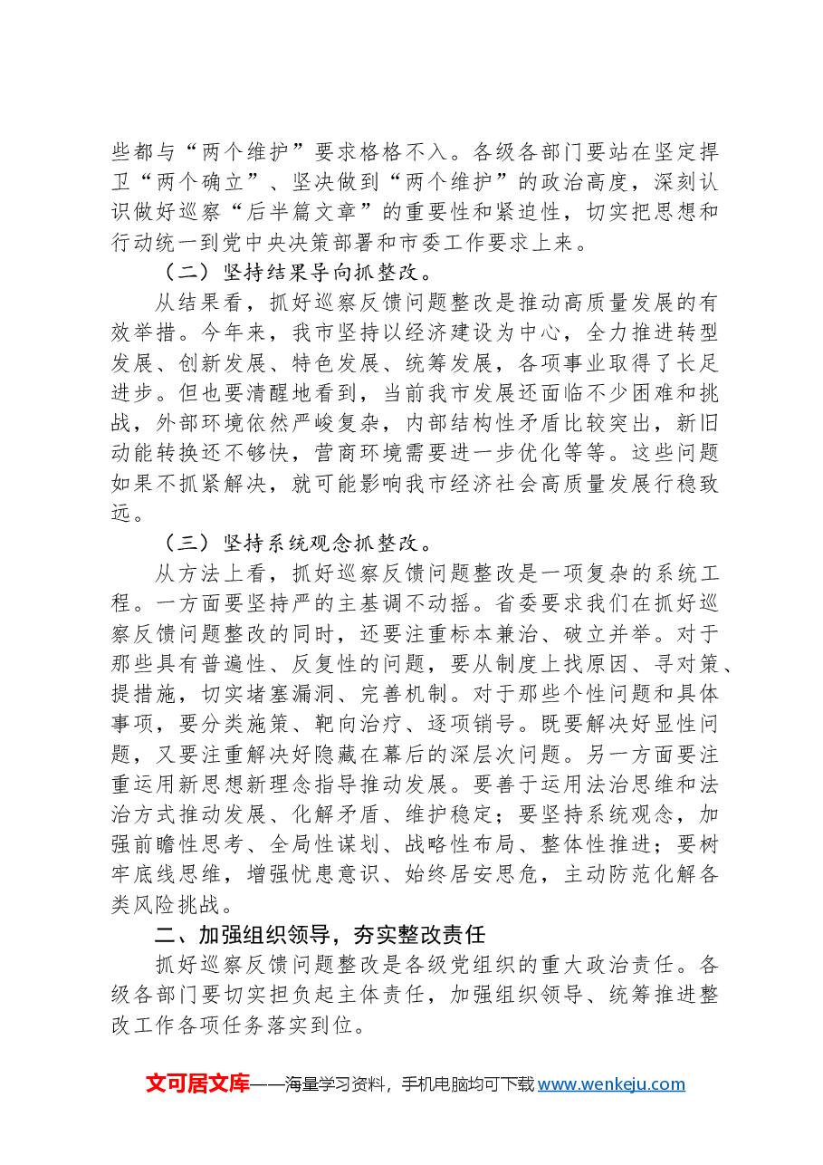 在2024年市委巡察反馈问题整改工作推进会上的讲话.docx,第2页预览