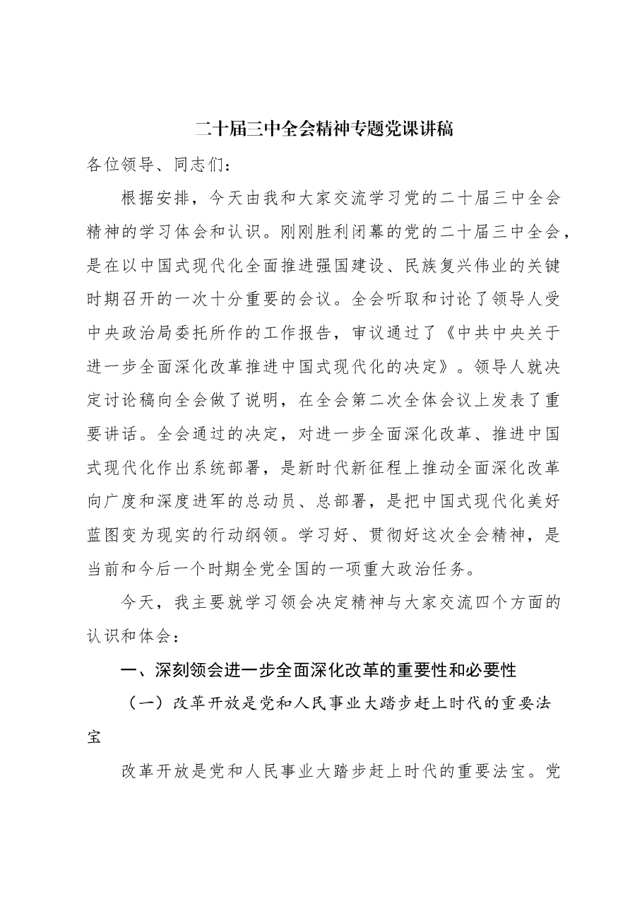 二十届三中全会专题党课讲稿.docx,第1页预览
