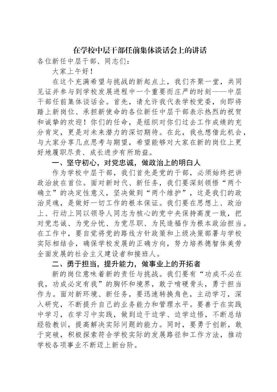 在学校中层干部任前集体谈话会上的讲话.docx,第1页预览