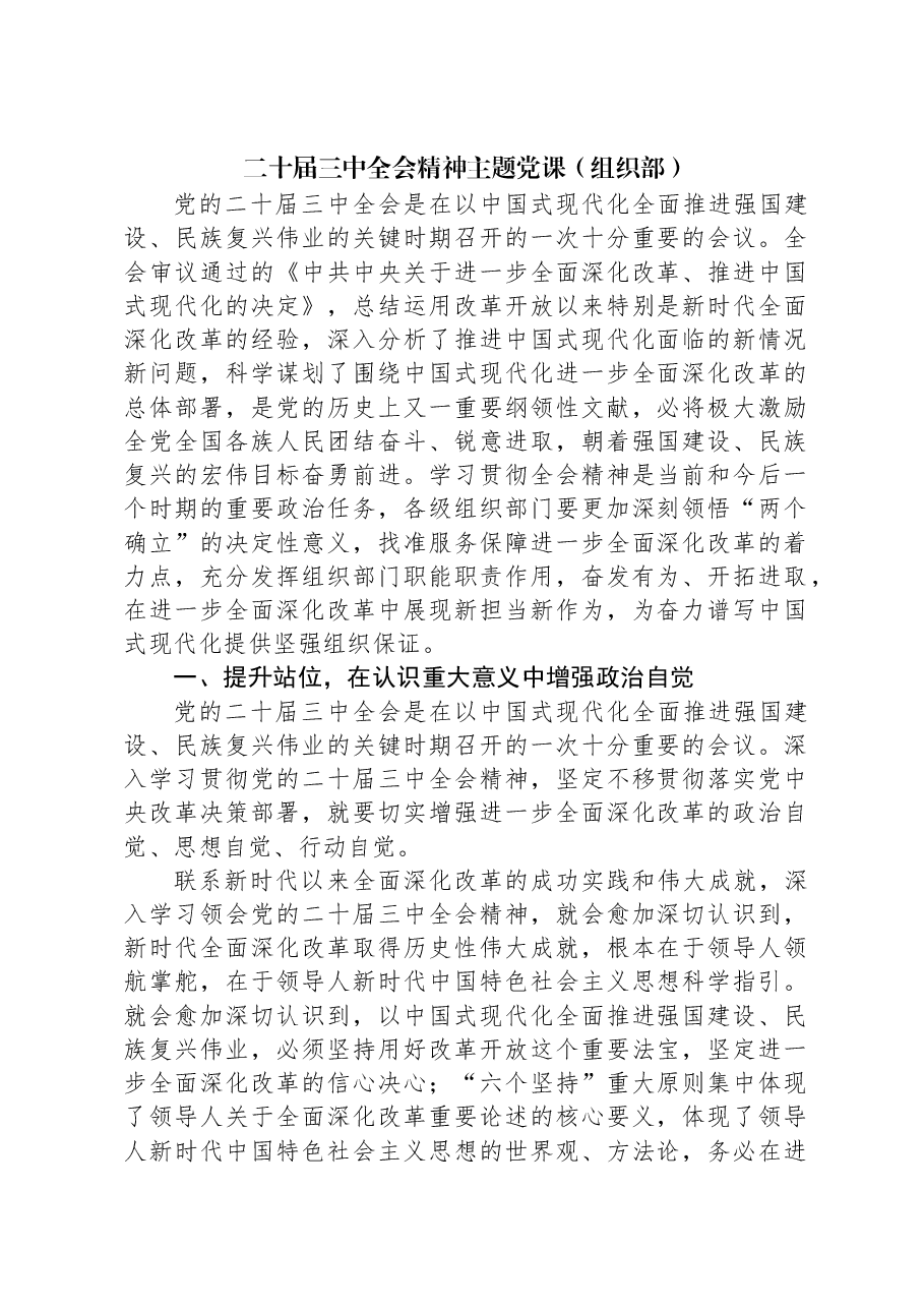 二十届三中全会精神主题党课(组织部).docx,第1页预览