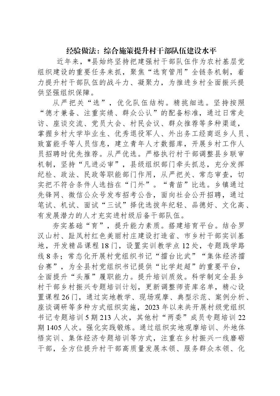 经验做法:综合施策提升村干部队伍建设水平.docx,第1页预览