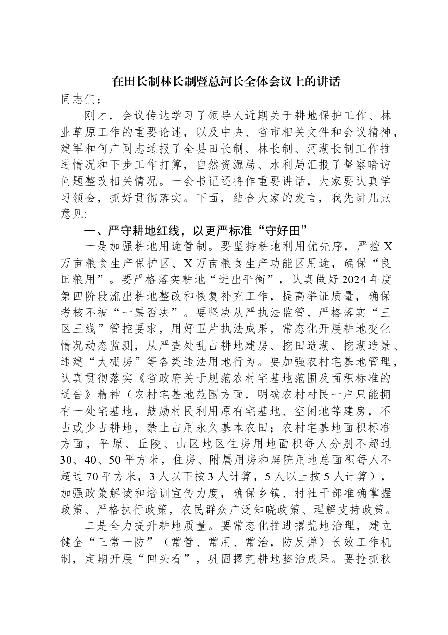 在田长制林长制暨总河长全体会议上的讲话.docx,第1页预览