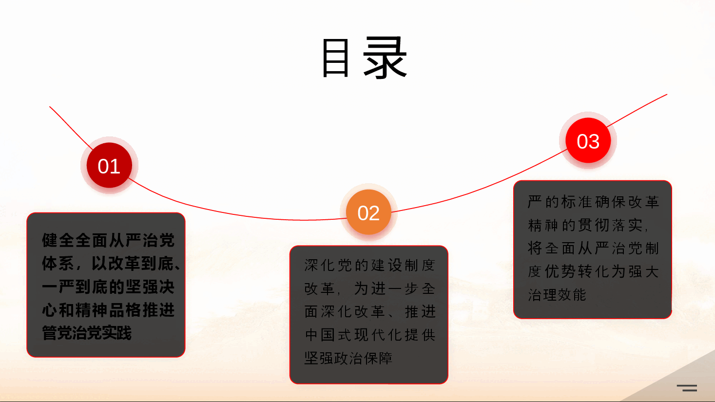二十届三中全会宣讲PPT+讲稿:坚持用改革精神和严的标准管党治党,有力推动新时代党的建设向纵深发展.docx.pptx,第3页预览