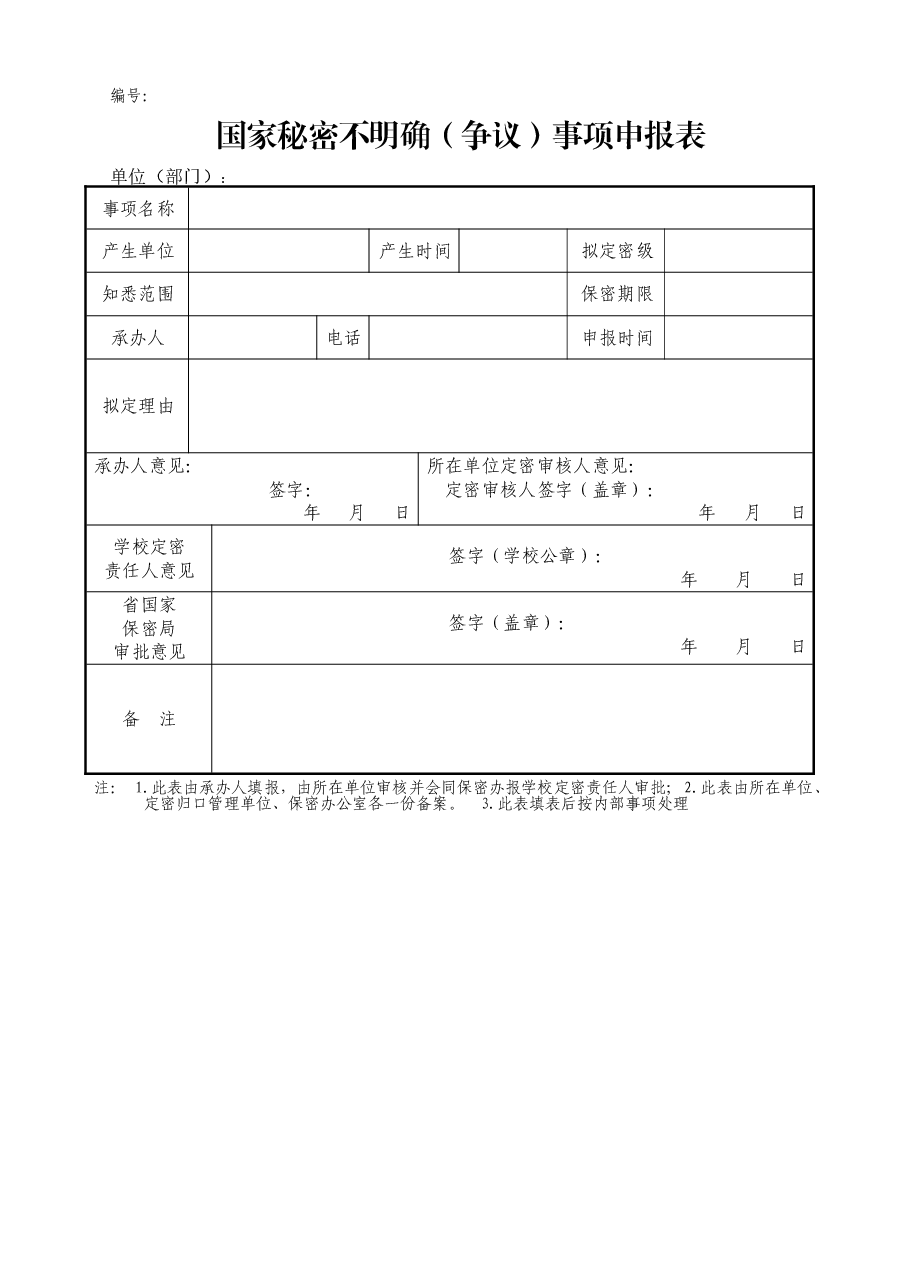 表A0304国家秘密不明确(争议)事项申报表.doc,第1页预览