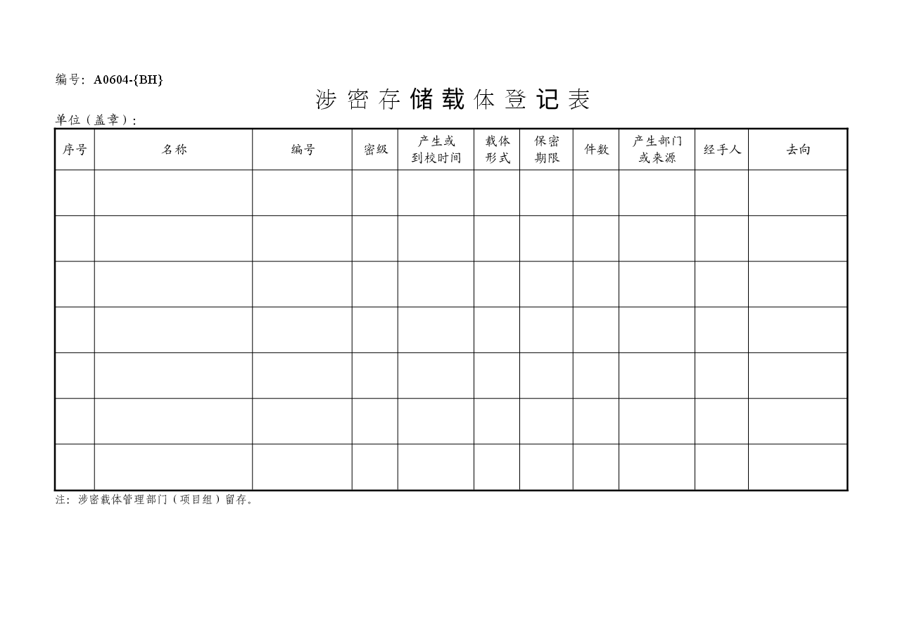 A0604涉密存储载体登记表.doc,第1页预览