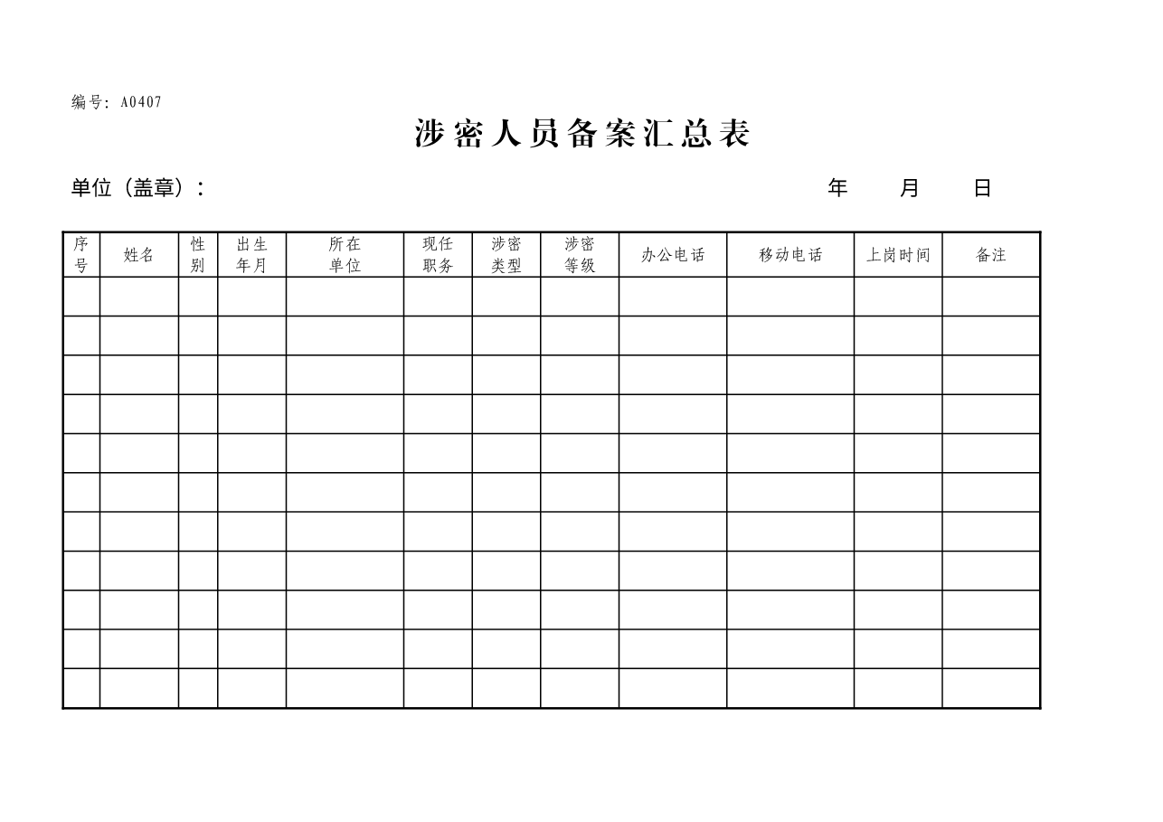 A0407涉密人员备案汇总表.doc,第1页预览