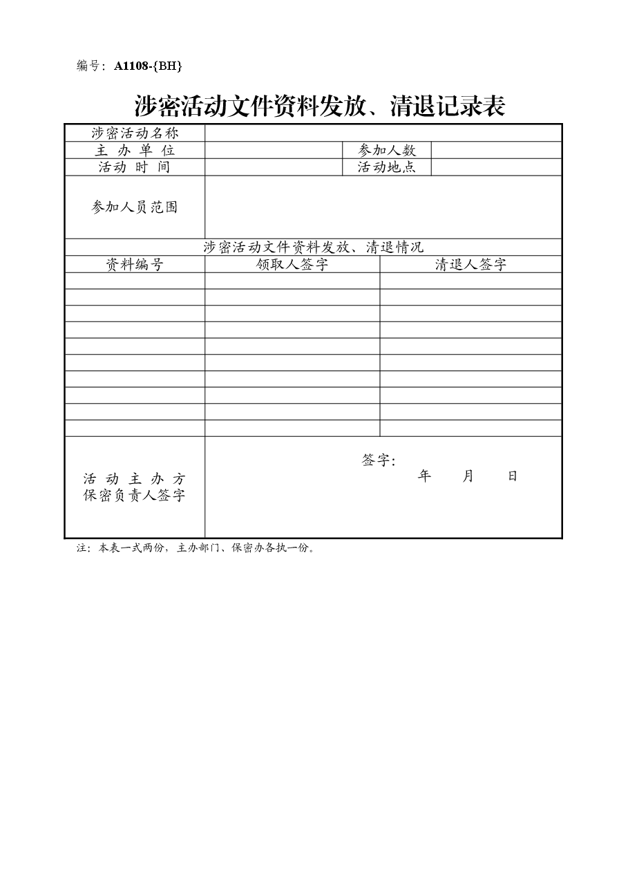 A1108涉密活动文件资料发放、清退记录表.doc,第1页预览