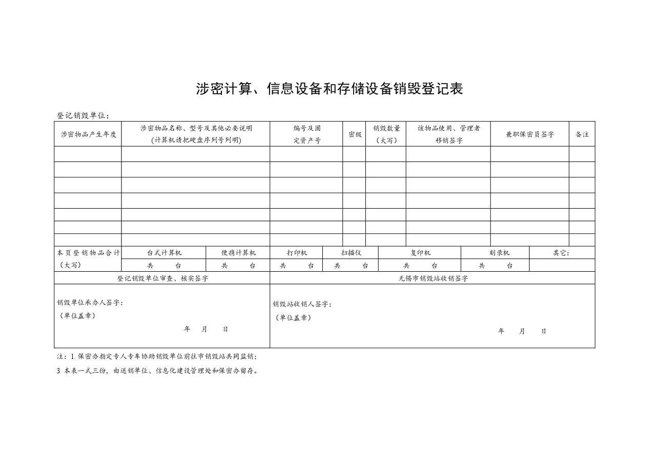 A0811涉密计算、信息设备和存储设备销毁登记表.docx,第1页预览