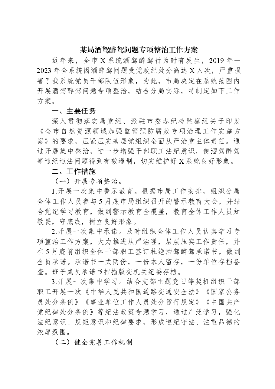 某局酒驾醉驾问题专项整治工作方案.docx,第1页预览