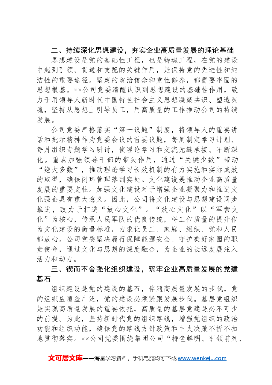党建高质量发展工作情况汇报.docx,第2页预览