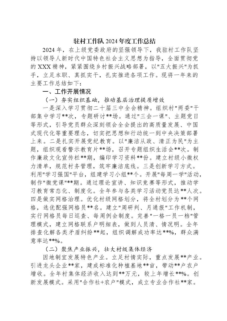 驻村工作队2024年度工作总结.docx,第1页预览