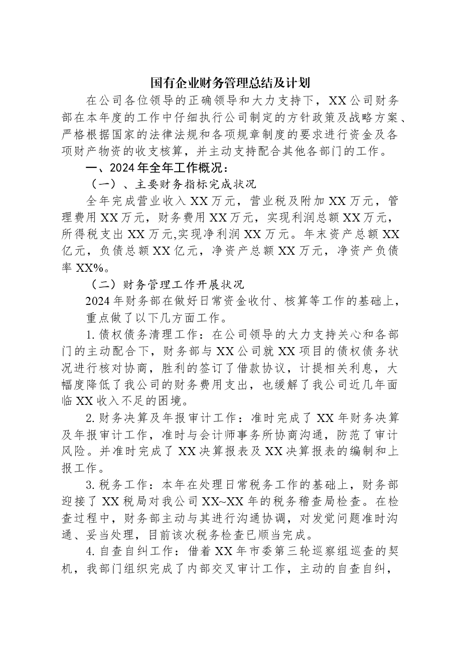国有企业财务管理总结及计划.docx,第1页预览