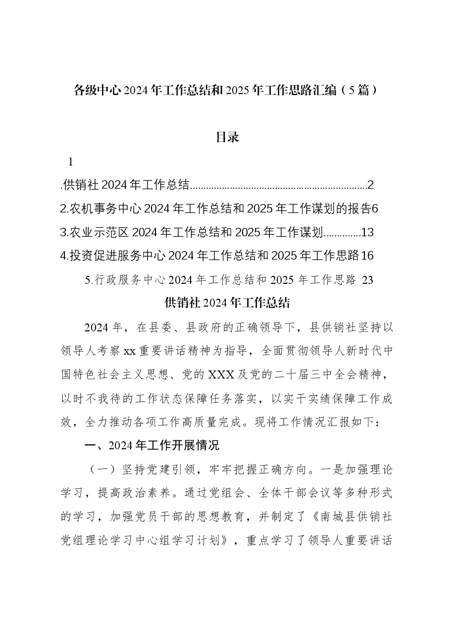 (5篇)各级中心2024年工作总结和2025年工作思路汇编.docx,第1页预览