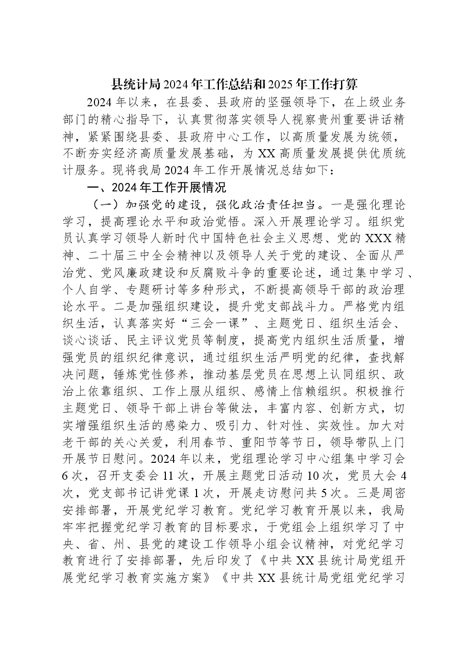 县统计局2024年工作总结和2025年工作打算.docx,第1页预览