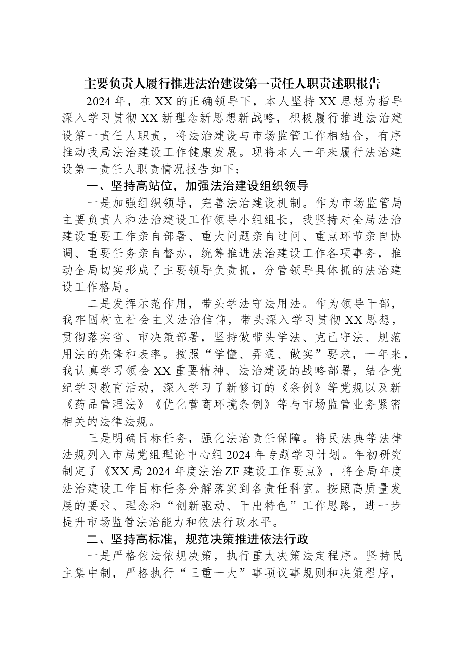 主要负责人履行推进法治建设第一责任人职责述职报告.docx,第1页预览