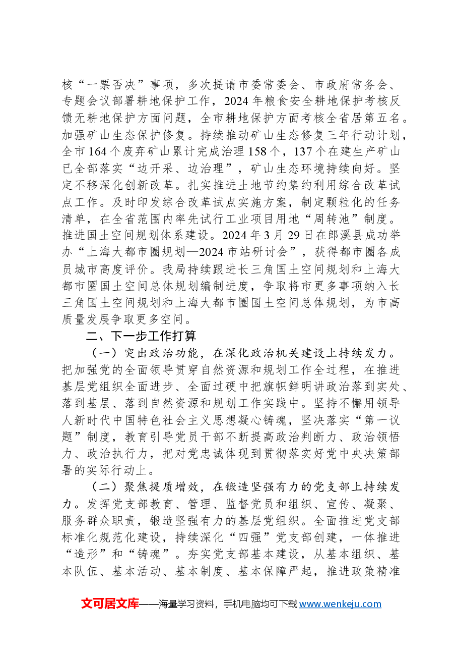 市自然资源和规划局党组2024年推进全面从严治党工作总结.docx,第3页预览