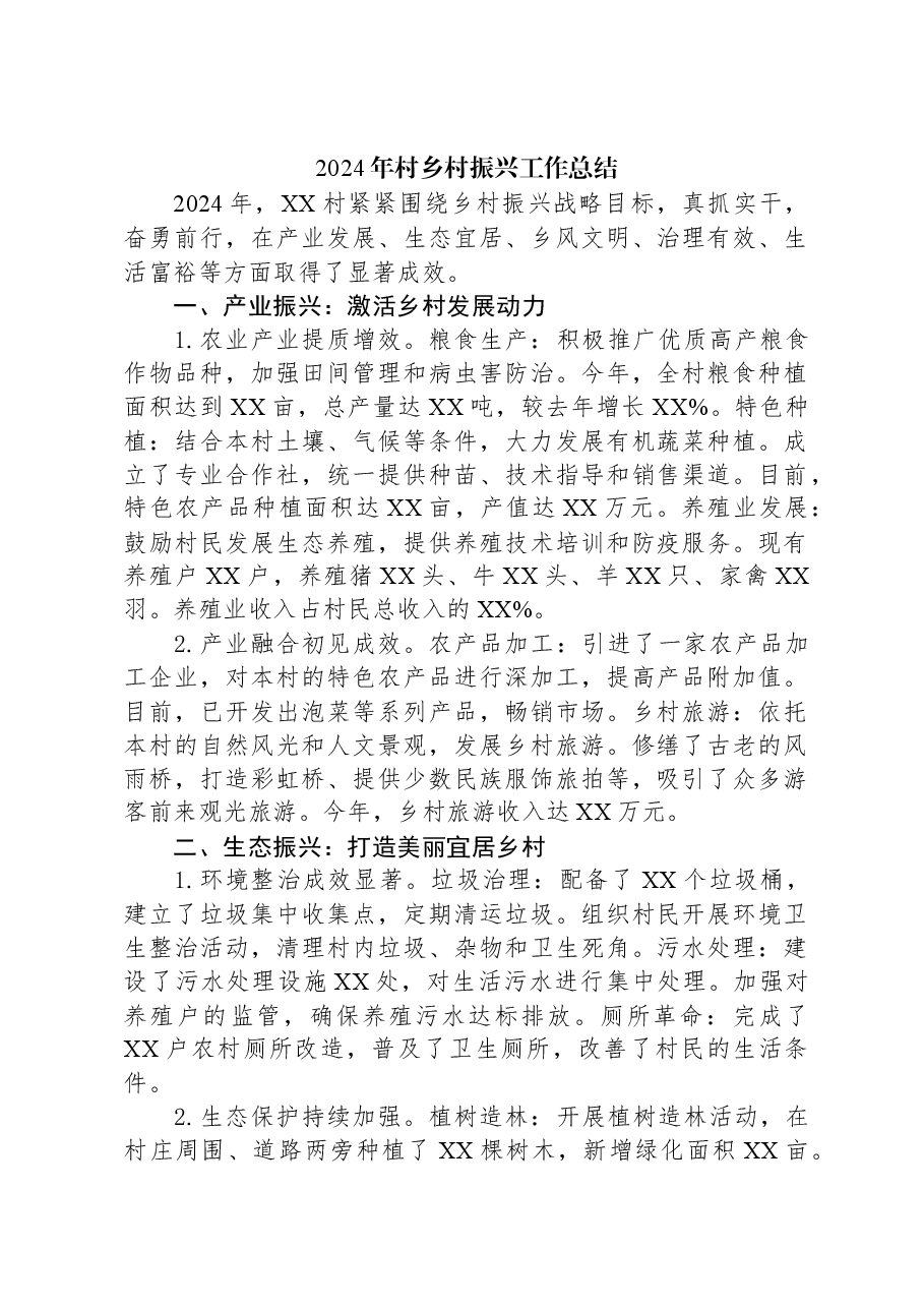 2024年村乡村振兴工作总结.docx,第1页预览